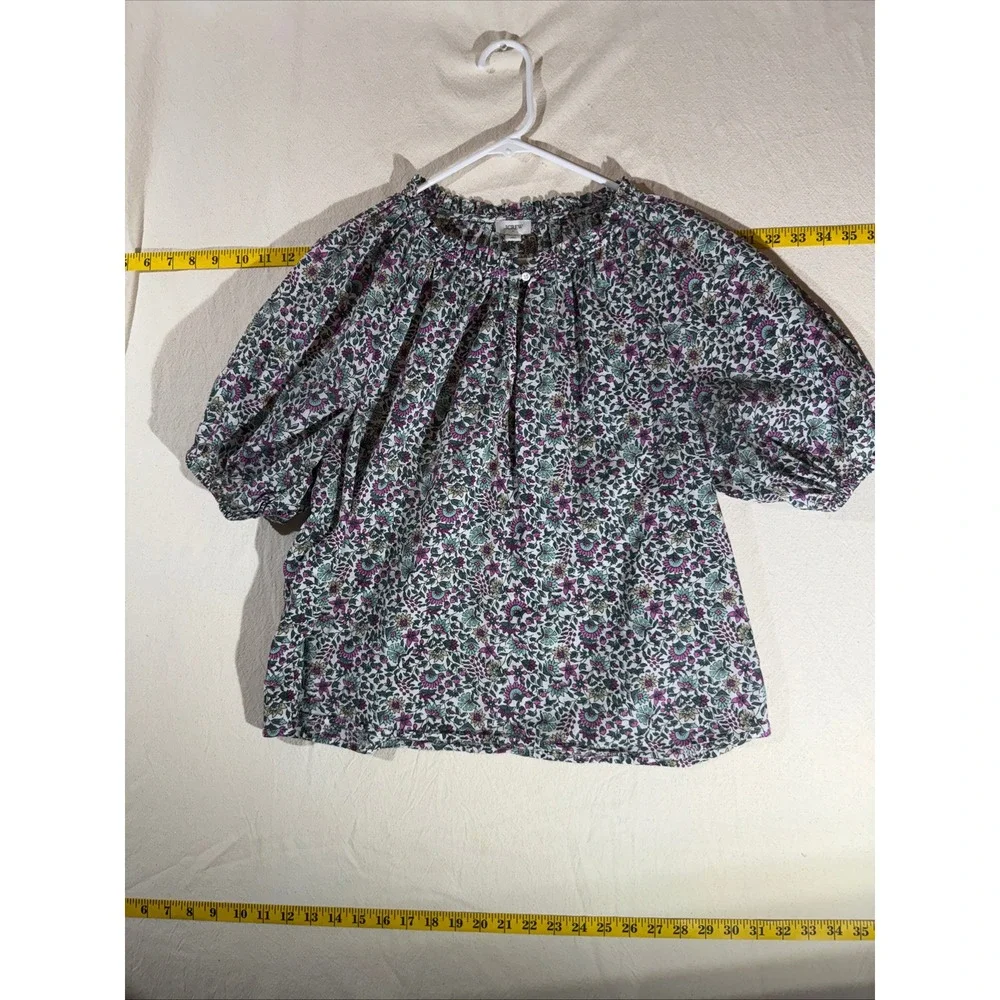 J. Crew Floral Small Puff Sleeve Peasant Boho Top Relaxed Coquette Cottagecore